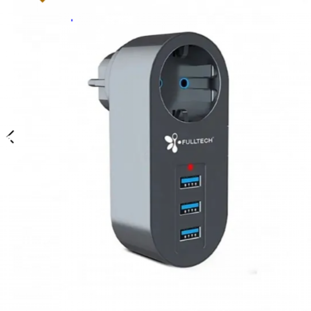 Fulltech Thermal Protected Socket 3Xusb - Black Ftr-07