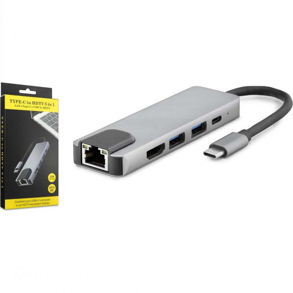 Hadron HDX7828 Type-C Hub Combo 3x USB 3.0 + USB + Type-C + Ses + SD + TF 8'i 1 Arada Gri